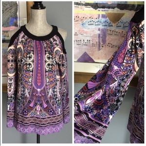 ECI NY Paisley Print Cold Shoulder Tie Bac…